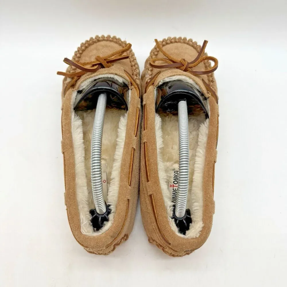 Minnetonka 4811 Cassie Tan Moccasin Youth 4 Fur Lined Suede Leather Slippers